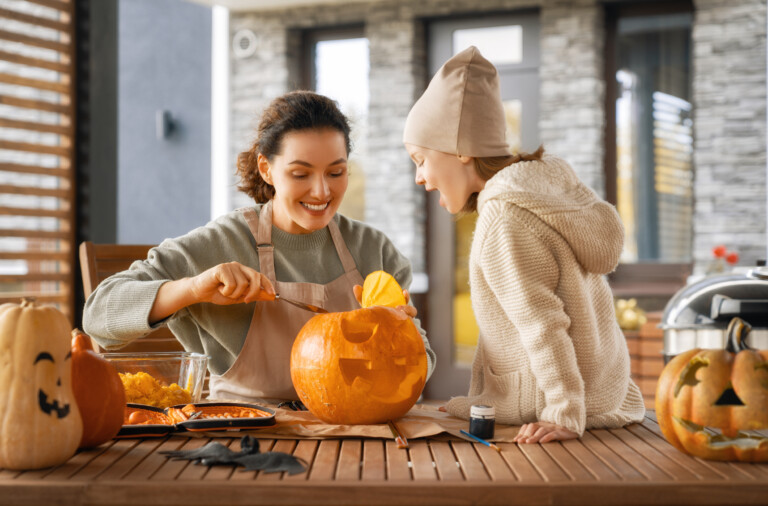 family preparing for Halloween